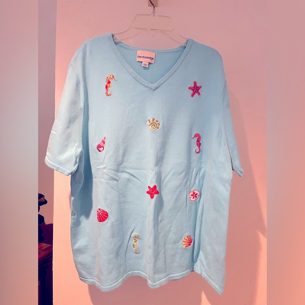 Women’s L Turquoise Breckenridge Sealife Sweater type Top